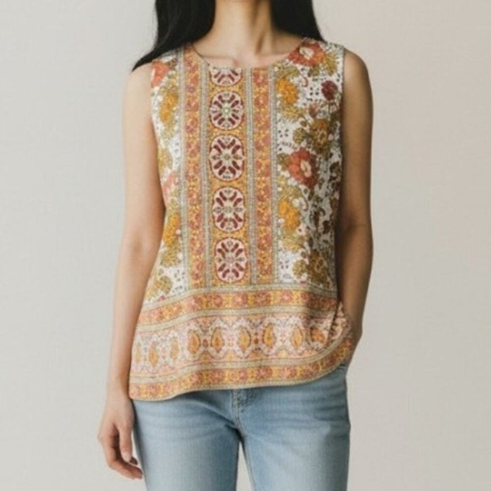 Soiree Women's Boho Floral Sleeveless Button Back Rayon Top Size Small NWT